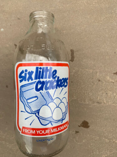 Vintage 1970-1980’s Advertising, “Six Little Crackers” 1 Pint Milk Bottle, Rare
