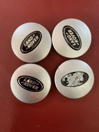 Used Land Rover 63mm wheel centre caps RRJ500030XXX Black and Silver Grade B