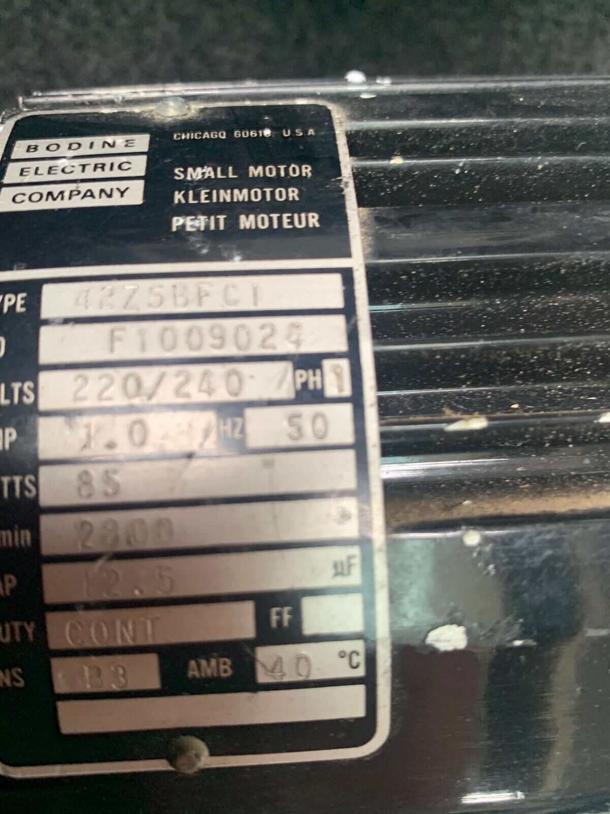 1x Bodine Electric Motor 42Z5BFC1 VOLTS220/240 AMP1.0 WATTS85 RPM2800 Last One