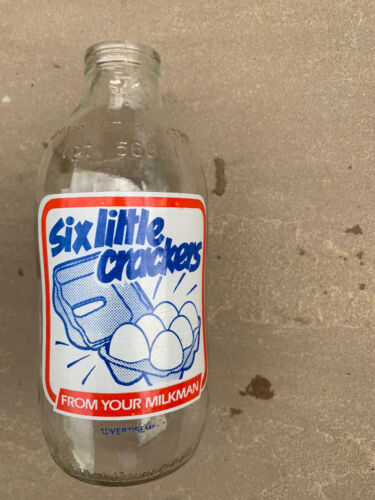 Vintage 1970-1980’s Advertising, “Six Little Crackers”  1 Pint Milk Bottle, Rare