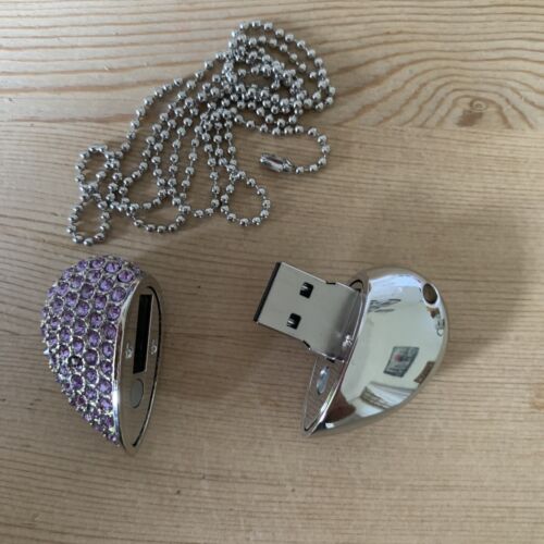 Chrome/Mauve Heart Pendant Flash Drive Memory Stick Gift Storage Gift USB 2.0  