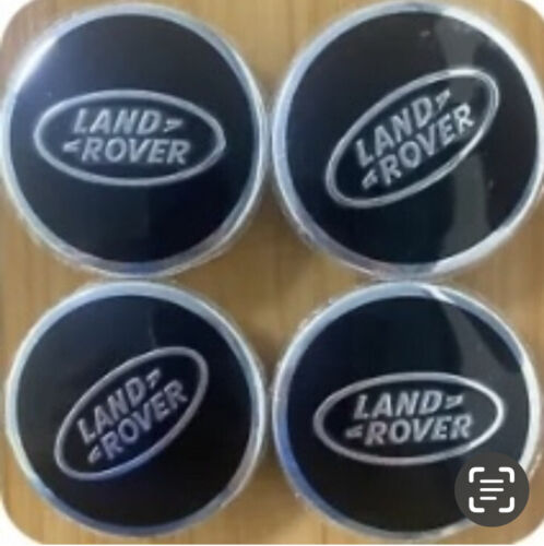 4X LAND ROVER BLACK/CHROME EFFECT WHEEL CENTRE CAPS 63MM USED RR2002-2012 +