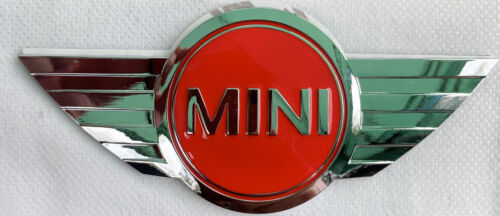 Chrome & Red Fits Mini Cooper Mini One Badge Metal Emblem VERY LIMITED UK STOCK