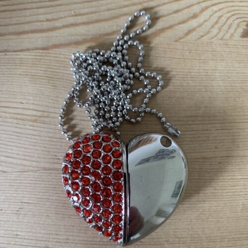 Chrome/Red Heart Pendant Flash Drive Memory Stick Gift Storage Gift USB 2.0  