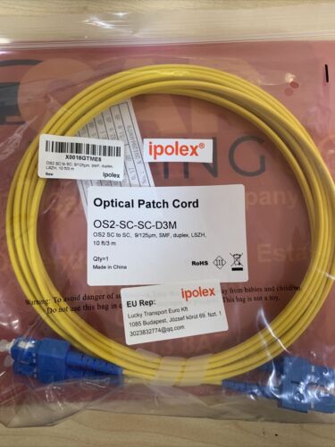 OS2 SC to SC Duplex Fiber Patch Cable 3m10ft, 9/125 Fibre-Optic Polish LSZH,