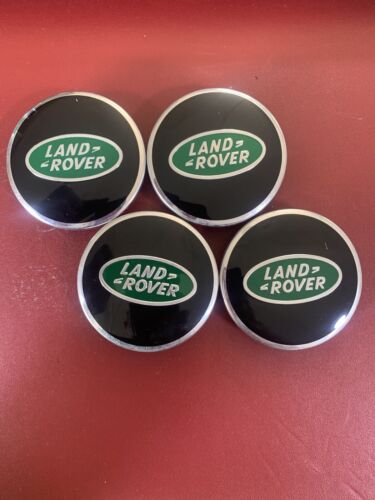 4X LAND ROVER BLACK AND GREEN ALLOY WHEEL CENTRE CAPS 63MM USED GRADE B