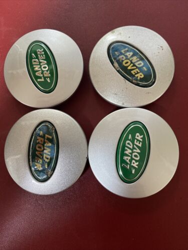 4X Used Land Rover Silver Green Alloy Wheel Centre Caps 63mm Grade B