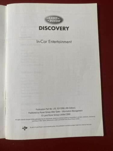 01-04 DISCOVERY 2 ALPINE IN CAR ENTERTAINMENT HANDBOOK 2001 Ref1572