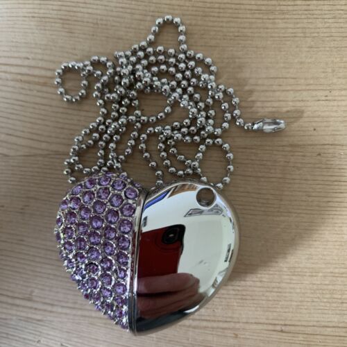 Chrome/Mauve Heart Pendant Flash Drive Memory Stick Gift Storage Gift USB 2.0  