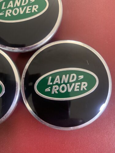 4X LAND ROVER BLACK AND GREEN ALLOY WHEEL CENTRE CAPS 63MM USED GRADE B