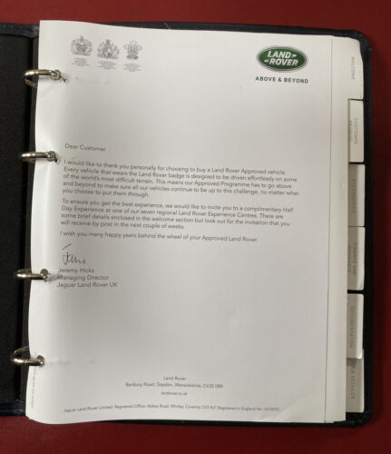 APPROVED VEHICLES WELCOME PACK BOOK PACK DOCUMENT FOLDER for all Land Rovers