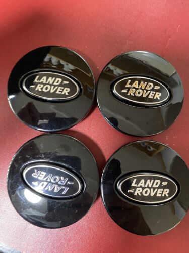 4X LAND ROVER BLACK & Black ALLOY WHEEL CENTRE CAPS 63MM USED GRADE B.