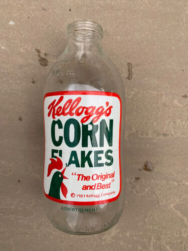 Vintage 1980s Kelloggs Corn Flakes, “The Original And Best”  1 Pint Milk Bottle