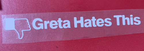 2x Greta Thunberg Hates This, Car Sticker Boot Bumper, Window, Fridge, 212x38mm