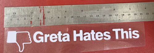 2x Greta Thunberg Hates This, Car Sticker Boot Bumper, Window, Fridge, 212x38mm