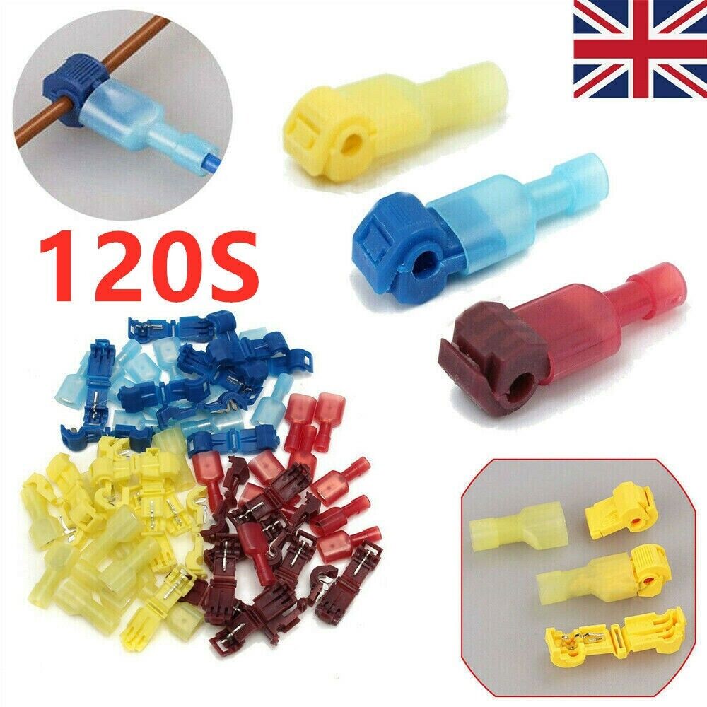 120x UK STOCK Splice Terminal Scotch Lock Wire T Tap Cable Crimp Connectors Kit.