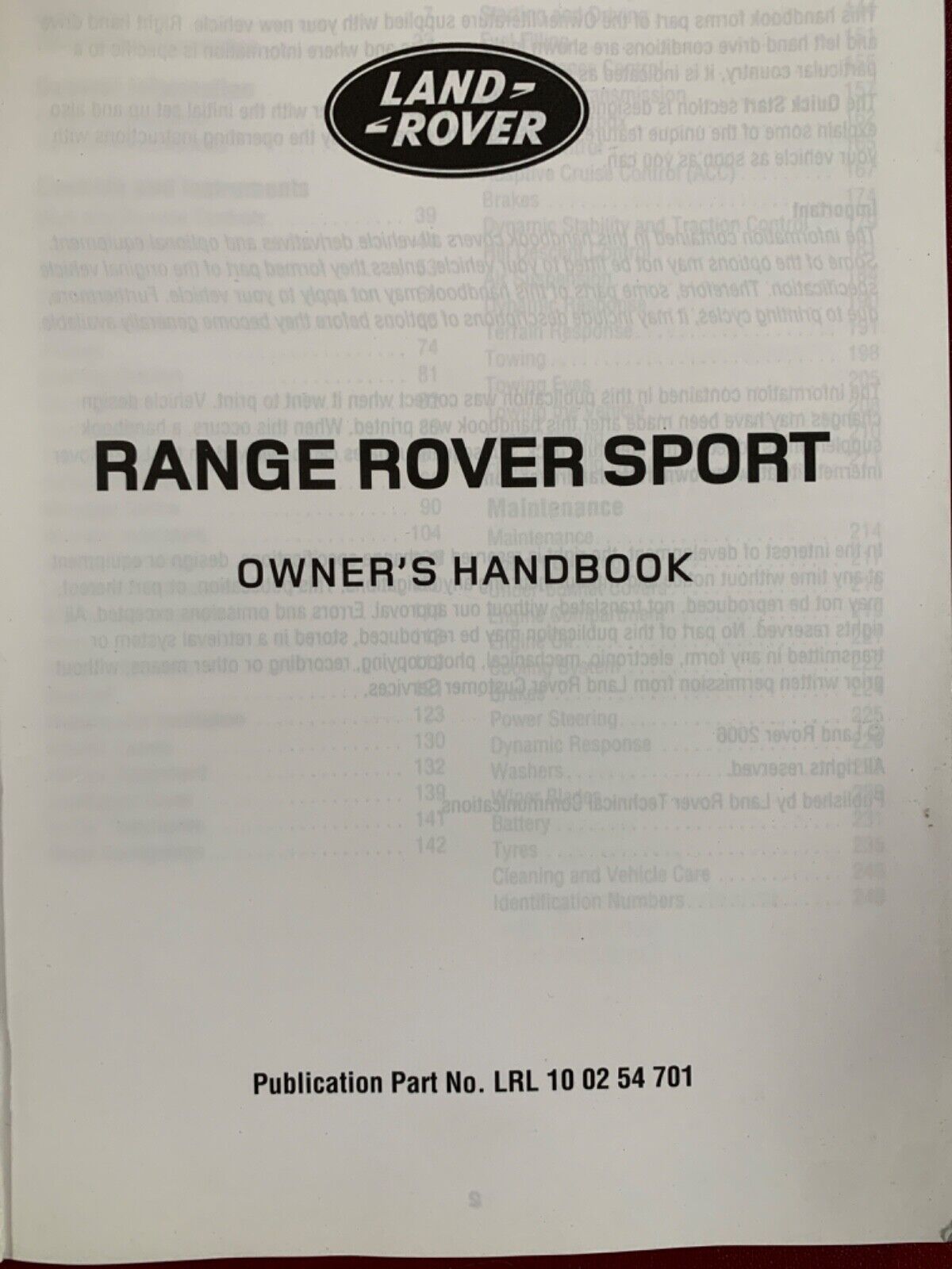 RANGE ROVER SPORT 02 54 701 OWNERS MANUAL 2005-2009