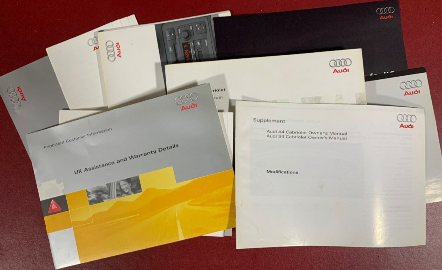 AUDI A4 CABRIOLET OWNERS MANUAL HANDBOOK & FOLDER WALLET BOOK PACK B5 2002-2005