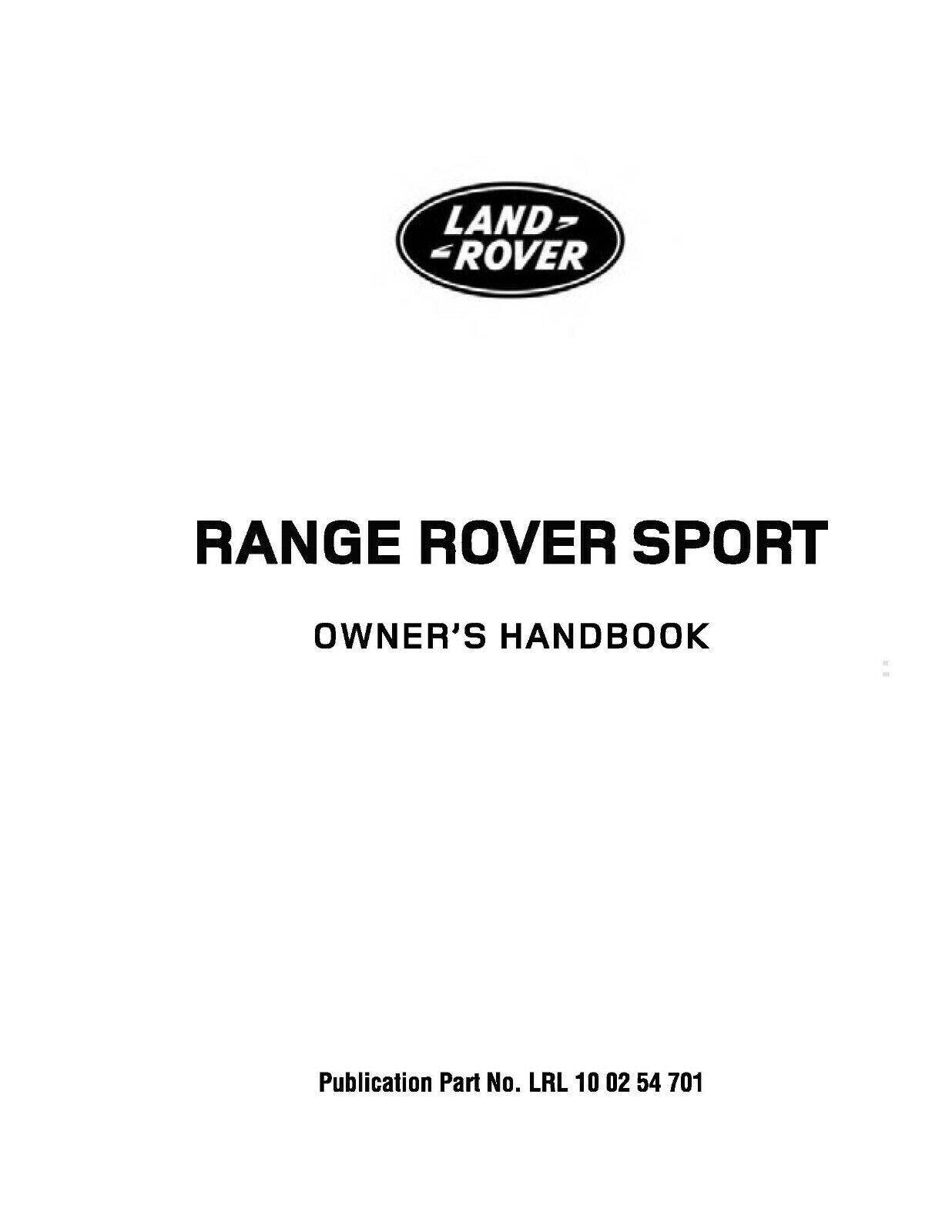 RANGE ROVER SPORT 02 54 701 OWNERS MANUAL 2005-2009