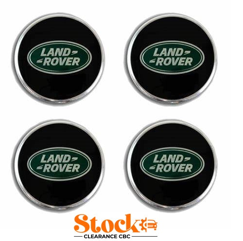 4X LAND ROVER BLACK AND GREEN ALLOY WHEEL CENTRE CAPS 62-63MM AH321A096A